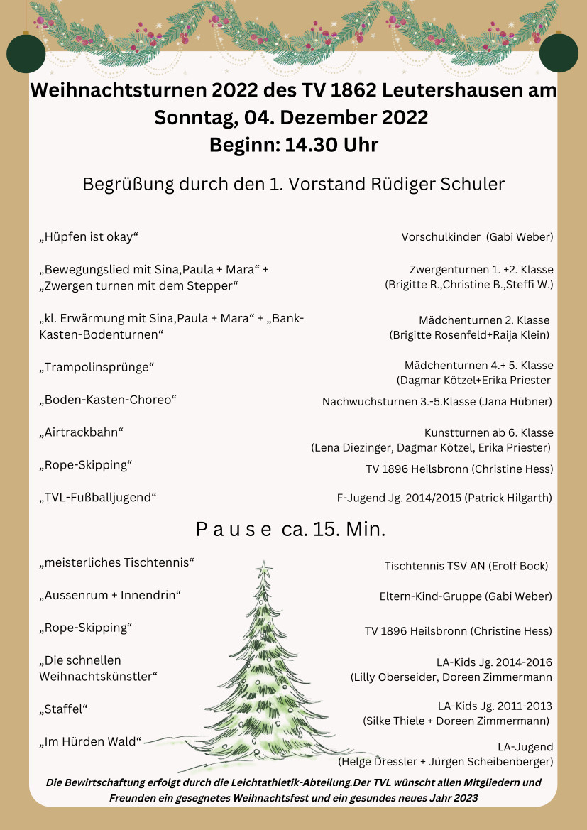 Weihnachtsturnen Programm 2022